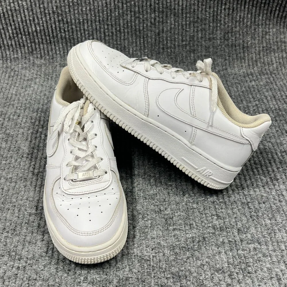 Nike Air‎ Force 1 Kids 6Y White on White Leather Sneakers Low-Top Lace-Up Shoes